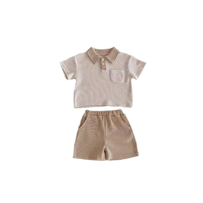 Wholesale Waffle Lapel Short-sleeved T-shirt Shorts Children's Suit JDC-CTS-WeiNiS012