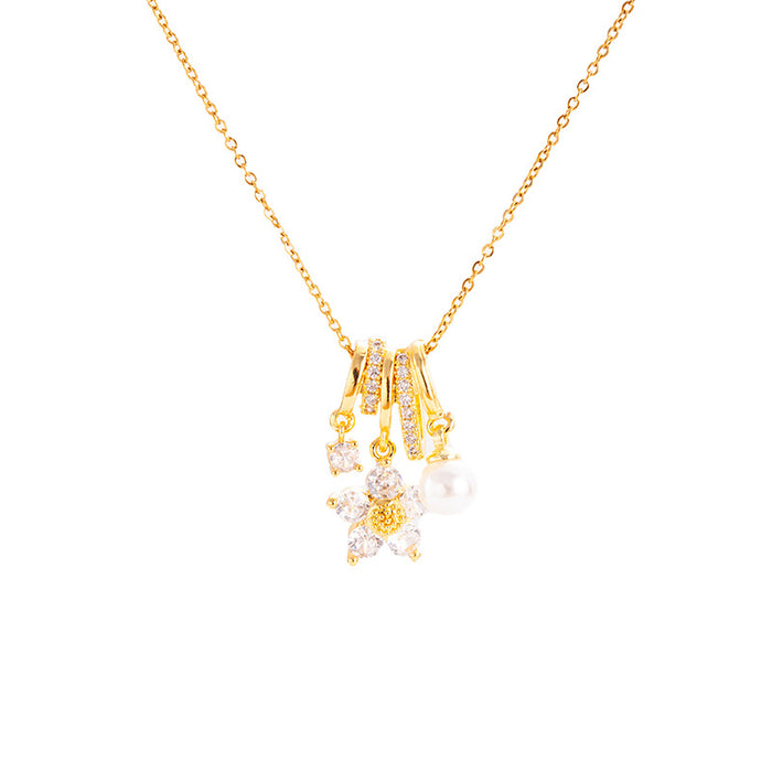 Wholesale Women's Stainless steel Necklace Five Petal Flower Circle Pendant
