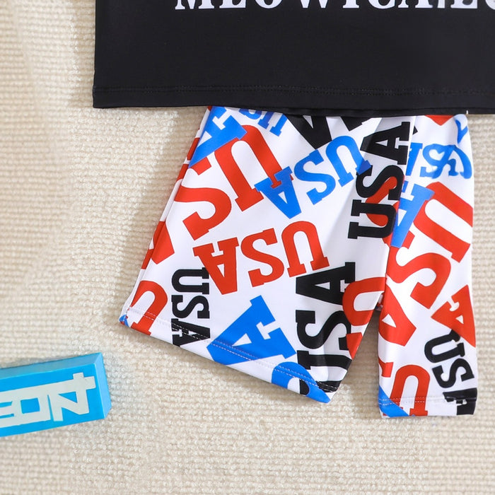 Wholesale Children's summer short sleeved letter T-shirt striped pants 2-piece set