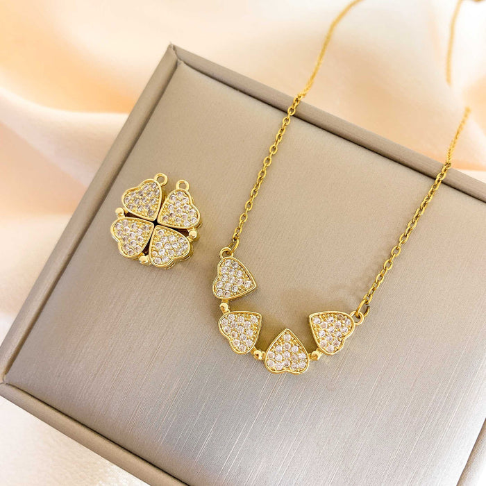 Wholesale Necklace Women's Summer Black and White Double-sided Four-leaf Clover Necklace  Titanium Steel