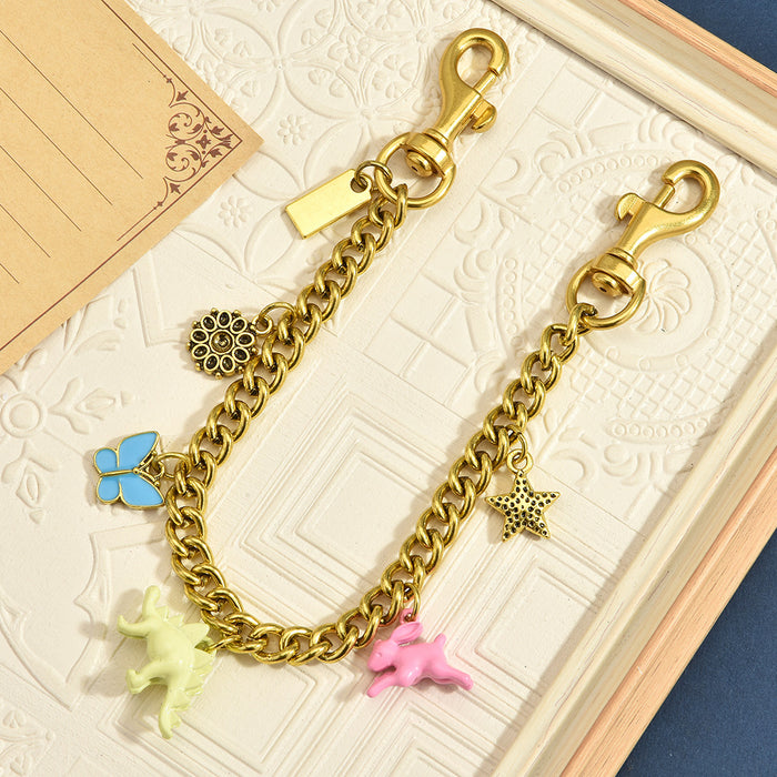 Wholesale Stylish Dinosaur Rabbit Bag Charm Chain Alloy Gold Tone Pendant Cute Animal Decorative Accent