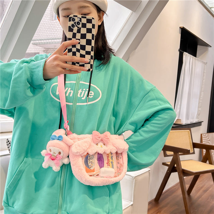 Wholesale Cute transparent PVC cartoon doll crossbody bag, personalized shoulder bag