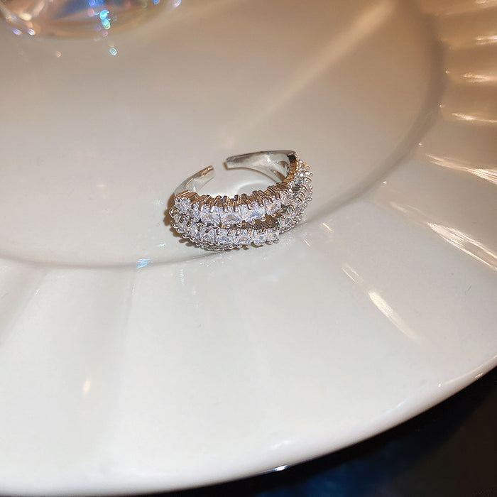 Wholesale Zircon diamond geometric love open ring sweet niche fresh index finger ring fashion high-end jewelry