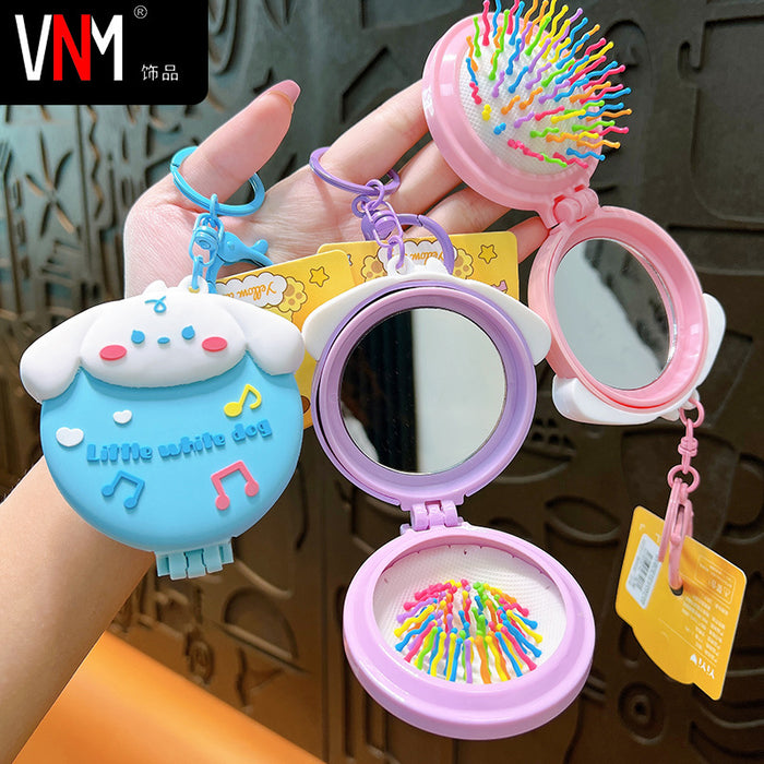 Wholesale Cartoon Portable Folding Airbag Comb Keychain Portable Comb Mirror Dual-Purpose Mini Mirror (S) JDC-KC-YanG015