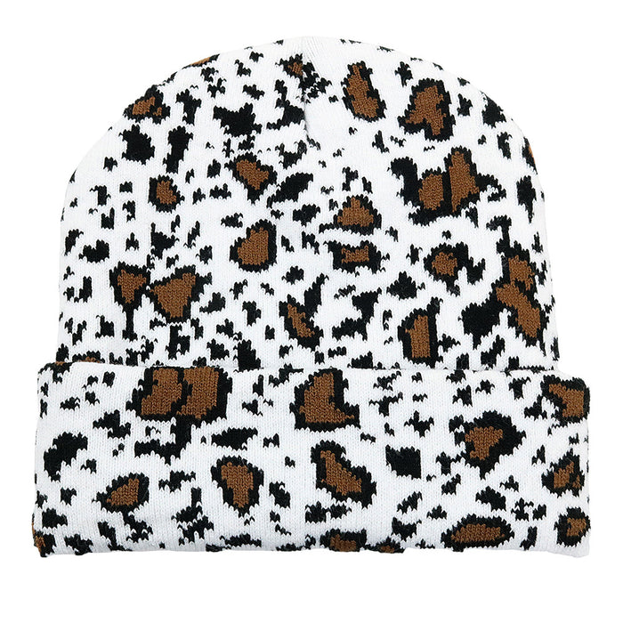 Wholesale Cow Leopard Print Jacquard Acrylic Wool Knitted Hat JDC-FH-HaiPu012