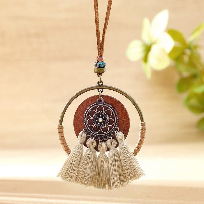 Wholesale Retro Bohemian Tassel Pendant Necklace Zinc Alloy Electroplated Geometric Pendant MOQ≥2