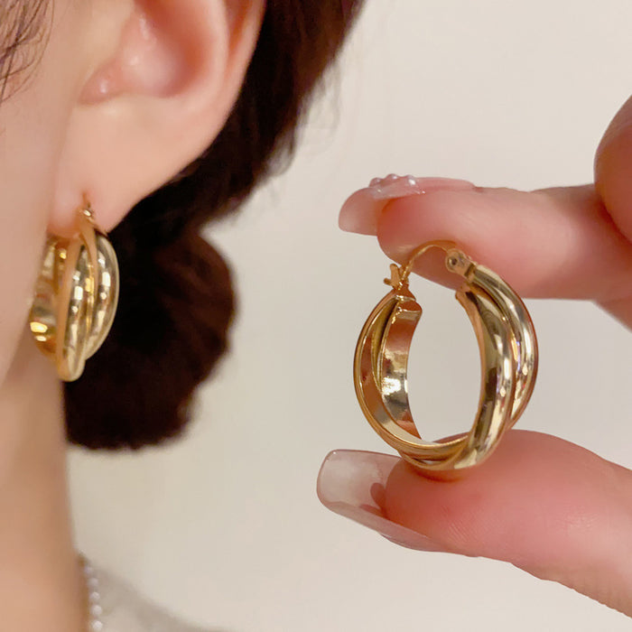 Wholesale Geometric Cross Double-Layer Circle Earrings Popular Earrings