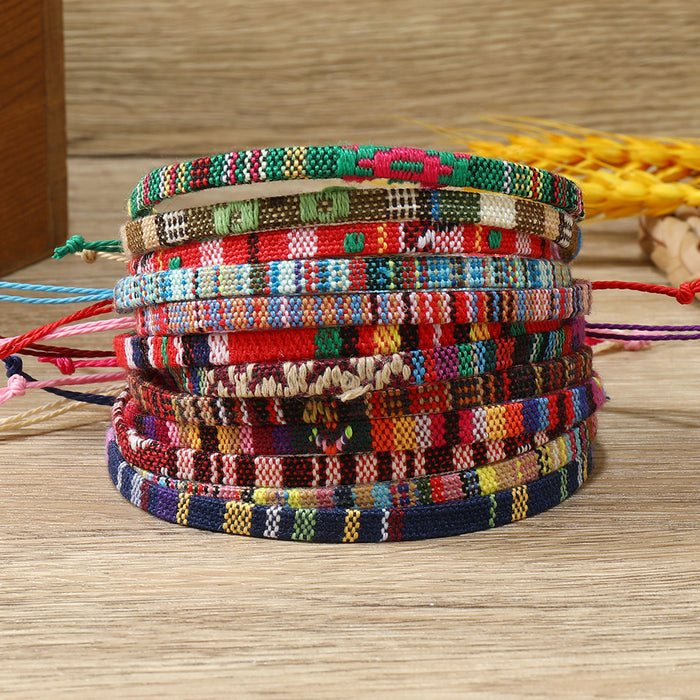 Wholesale Colorful Cotton and Linen Bohemian Fabric Bracelets for Women Hand-woven Knot Bracelets JDC-BT-XH008