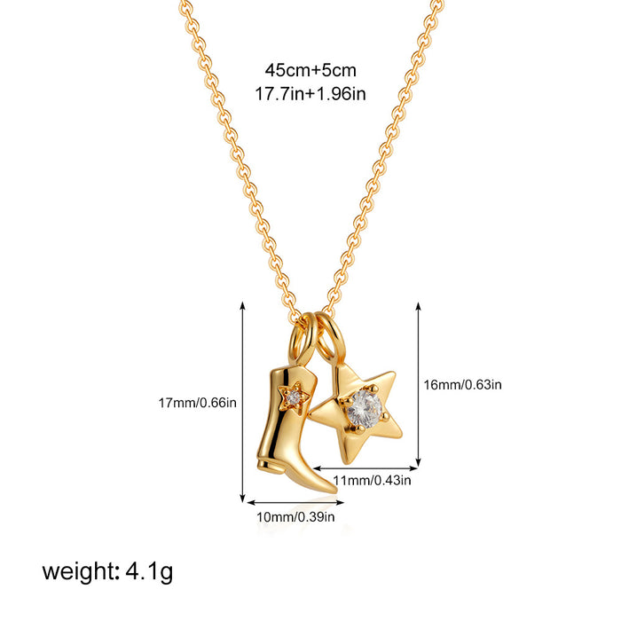 Wholesale Stainless Steel Zircon Necklace Western Denim Boots Carved  Pendant