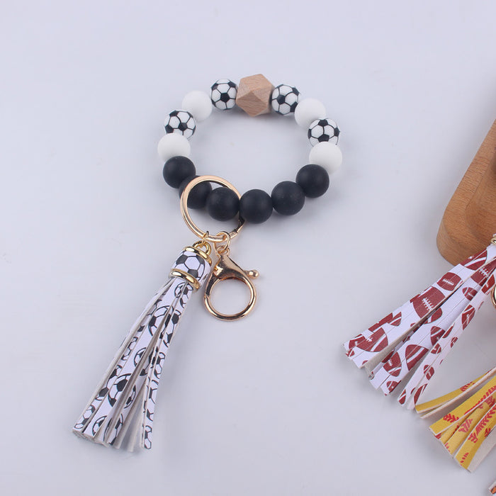 Wholesale printing tassel accessories silicone beads keychain