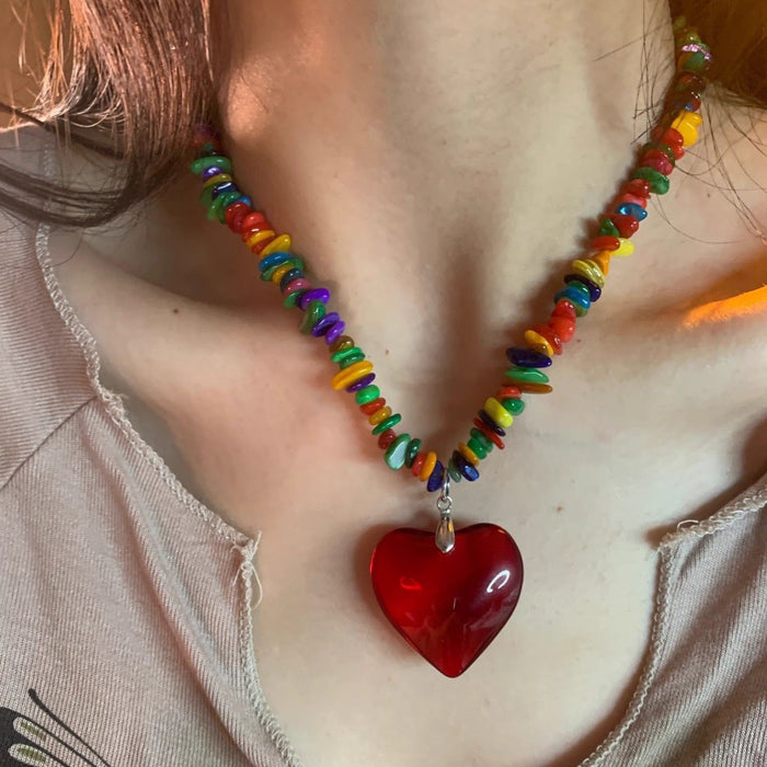 Wholesale  Heart Gravel Necklace  Colorfulful Pendant Accessories Necklace