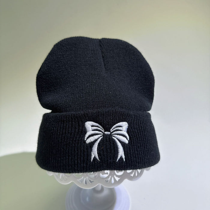 Wholesale Children' s new butterfly embroidery knitted hat double layer warm pullover acrylic wool hat