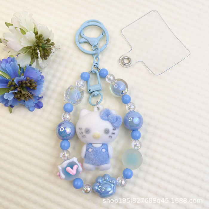 Wholesale Flocked kitten fun girly colorful beaded mobile phone chain keychain bag doll pendant accessories