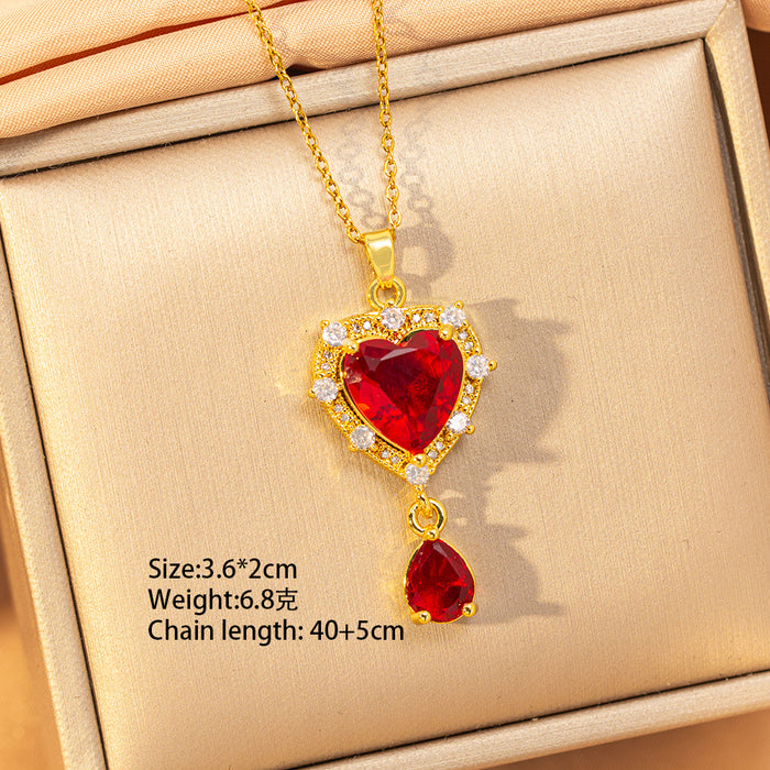 Wholesale Titanium steel necklace with red zircon