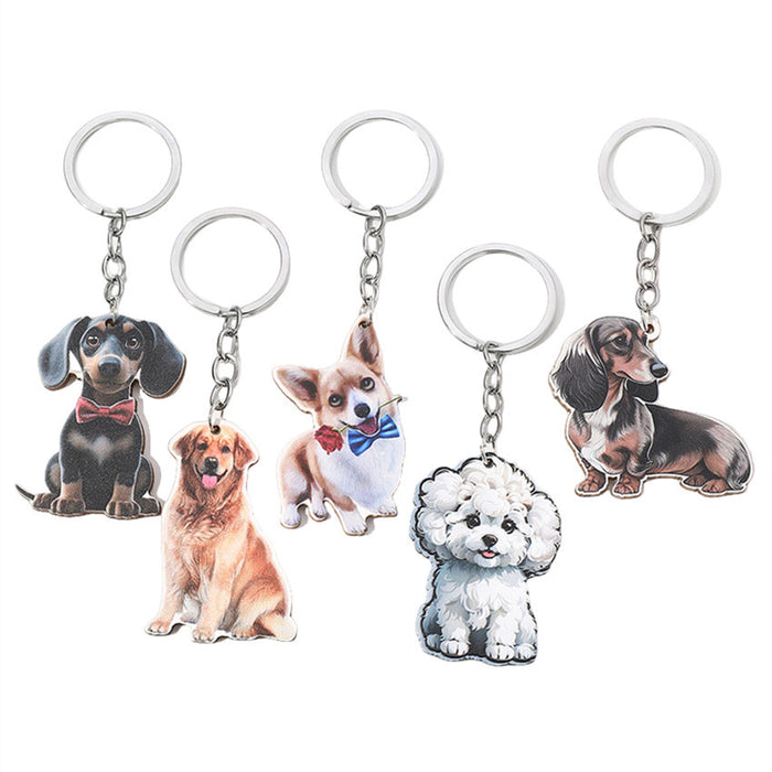 Wholesale Cute Cartoon Puppies Wooden Keychain JDC-KC-RongRui008