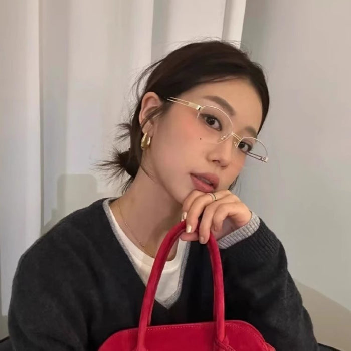 Wholesale Golden edged oval half frame glasses, cool and anti blue light prescription myopia frame