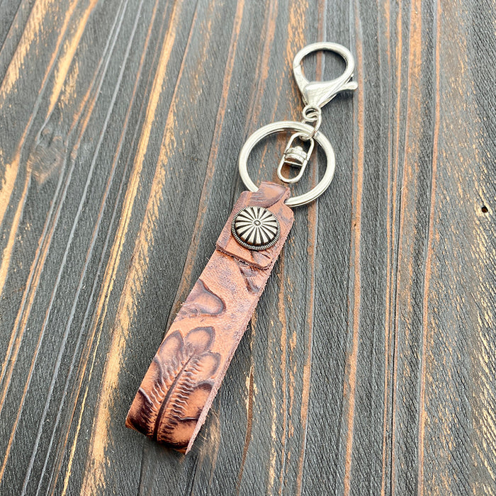 Wholesale Retro leather keychain turquoise cowhide pendant