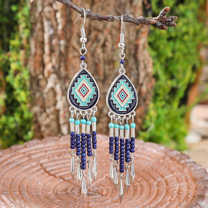 Wholesale 2pcs Bohemian Vintage Flower Tassel Elegant Earrings
