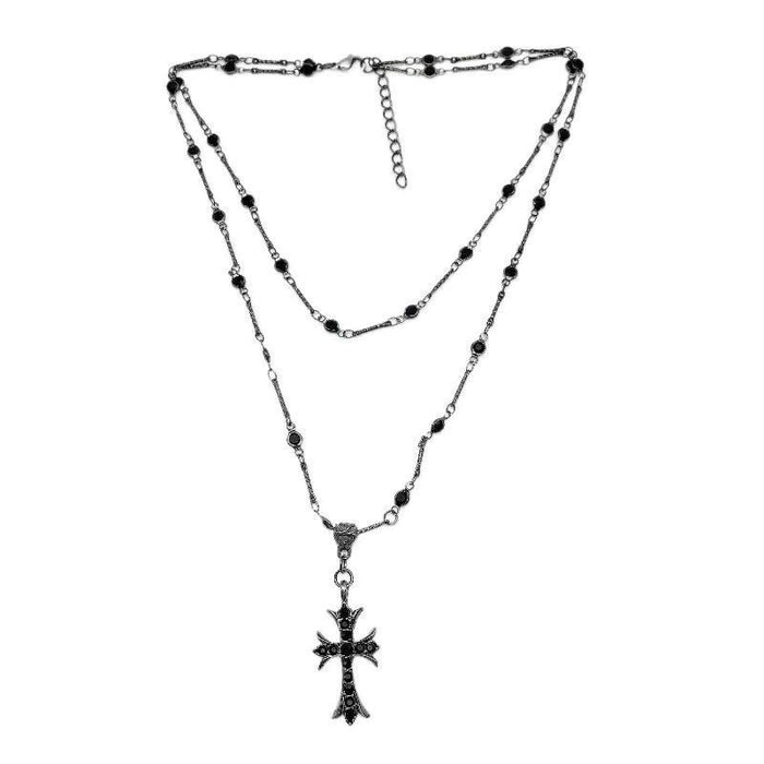 Wholesale Cross necklace pendant, double-layer layered necklace, zircon collarbone chain
