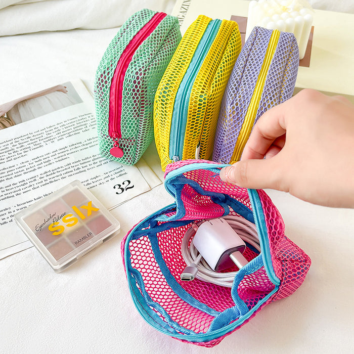 Wholesale mini coin purse large capacity mesh cosmetic bag dopamine mesh cloth lady mouth red envelope color