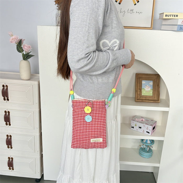 Wholesale Stylish Plaid Button Crossbody Phone Bag Women S Everyday Casual Large Capacity Fashion Accessory Gift