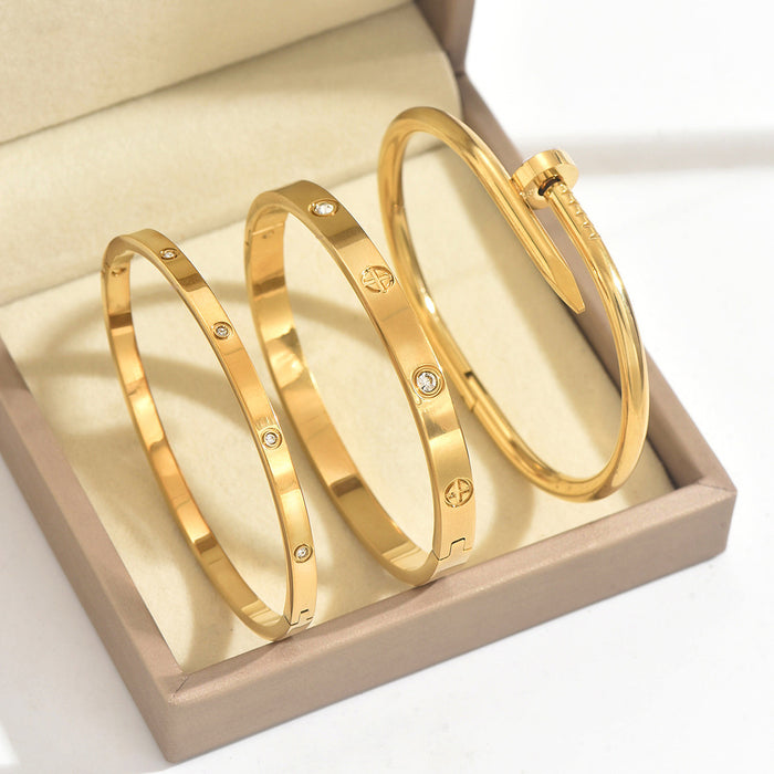 Wholesale Women S Four Leaf Clover Stainless Steel Bracelet Simple Fashion Commute 18K Gold Plated Jewelry Accessory
