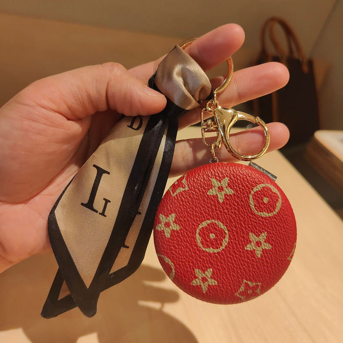 Wholesale light luxury and exquisite presbyopic leather cosmetic mirror key chain pendant double-sided mirror bag pendant JDC-KC-JiYou007