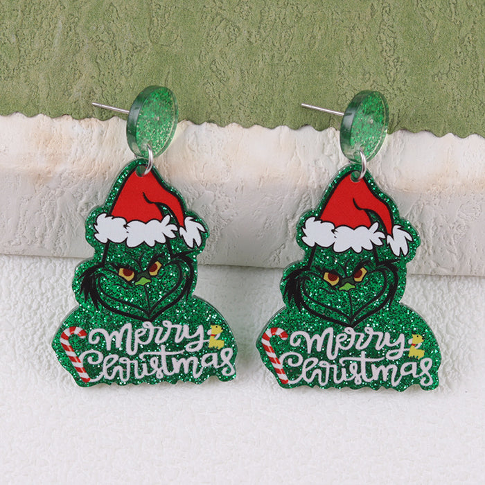 Wholesale Christmas Niche Green Hat Monster Acrylic Earrings