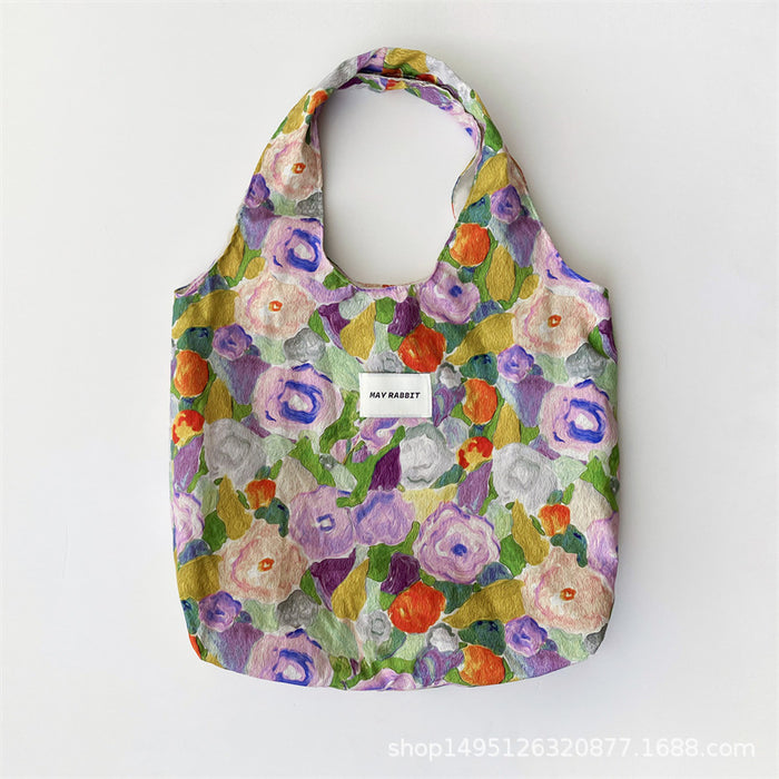 Wholesale Retro oil painting flower canvas bag casual shoulder bag cloth bag hand-held large bag vest bag