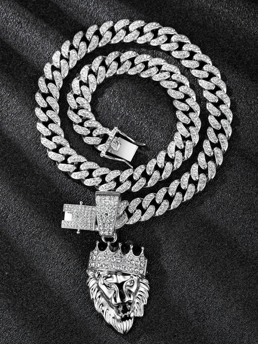 Wholesale long necklace Cuban chain Crown lion head pendant men's accessories