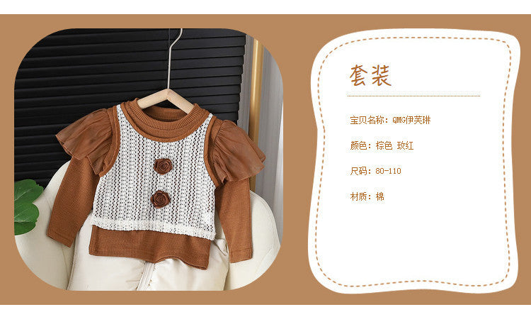 Wholesale Children's Clothing Girls Autumn Clothes Puff Sleeve Round Neck JDC-CTS-MianY046