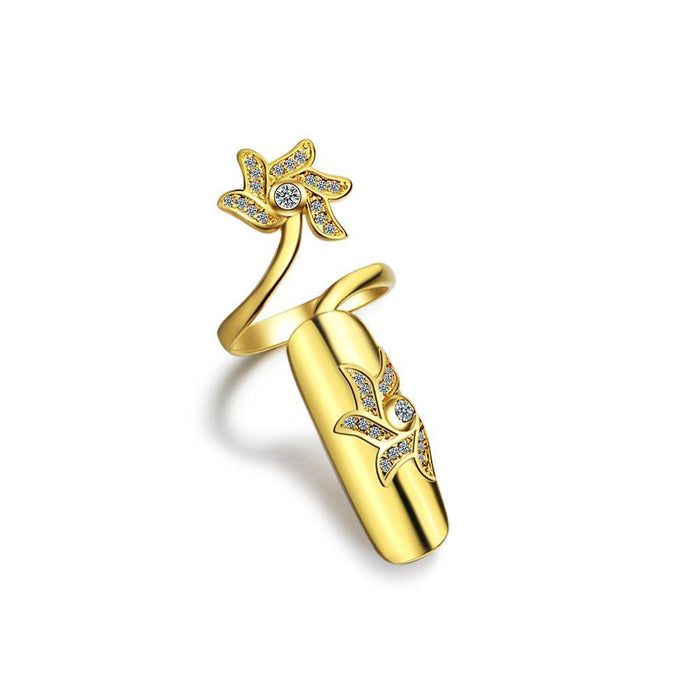 Wholesale Personalized, fashionable, creative, open finger joint ring, nail ring, temperament, diamond studded nail set jewelry wholesale