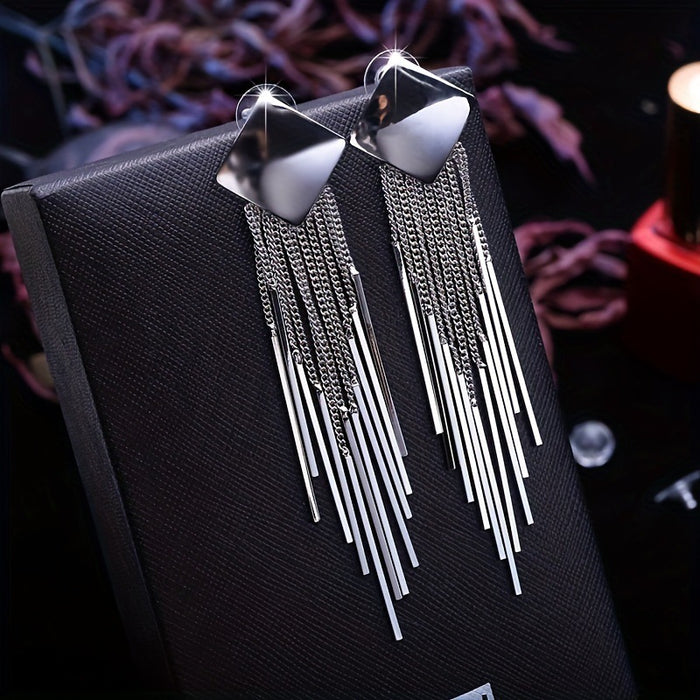 Wholesale Fashion jewelry exaggerated geometric square long tassel earrings