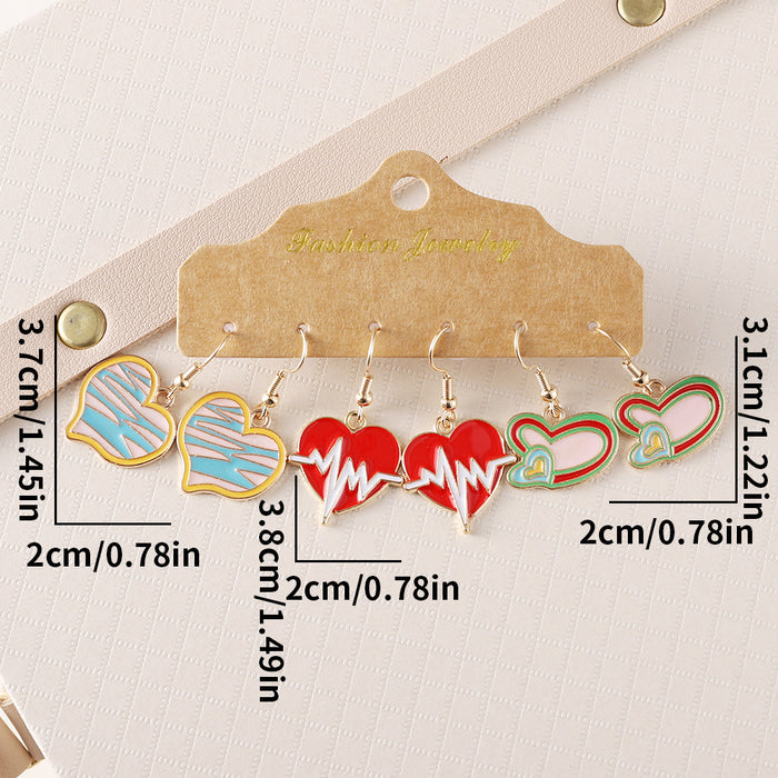 Wholesale Valentine' s Day Love Bear Rose Church Love Heartbeat Pendant Oil Dropping Earrings suit Earrings