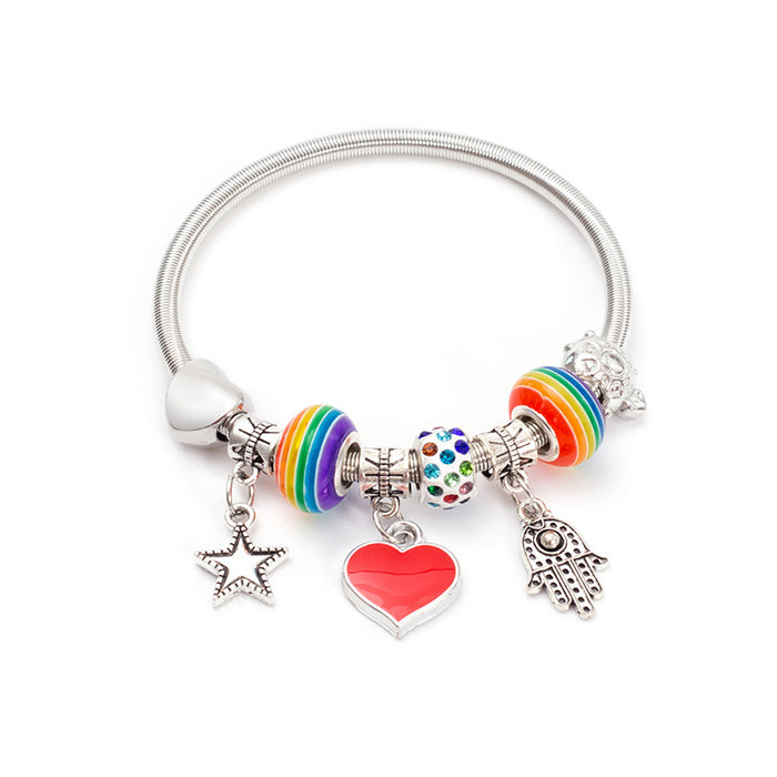 Wholesale Fashionable and minimalist heart pendant bracelet, versatile temperament, colorful accessories, niche, light luxury, retro bracelet