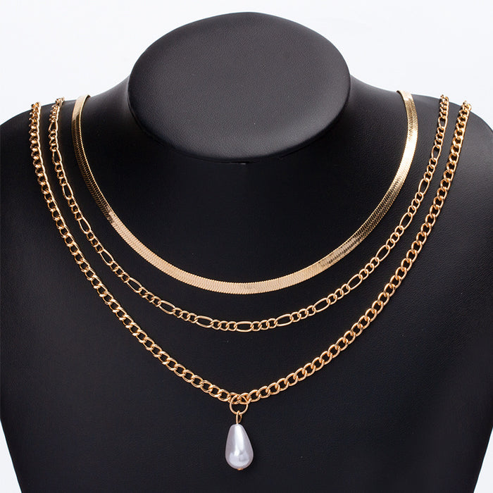 Wholesale Gilded pearl necklace for street photography, fashionable and personalized collarbone chain
