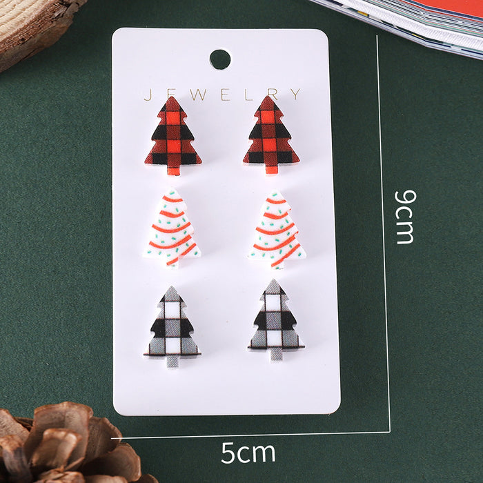 Wholesale Christmas Plaid Cake Christmas Tree Earrings suit Acrylic Earrings Christmas Earrings