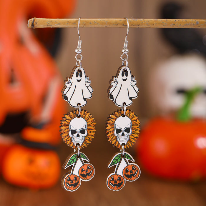 Wholesale Wooden Printed Color Pumpkin Skull Ghost  Gift Creative ing Women' s Earrings