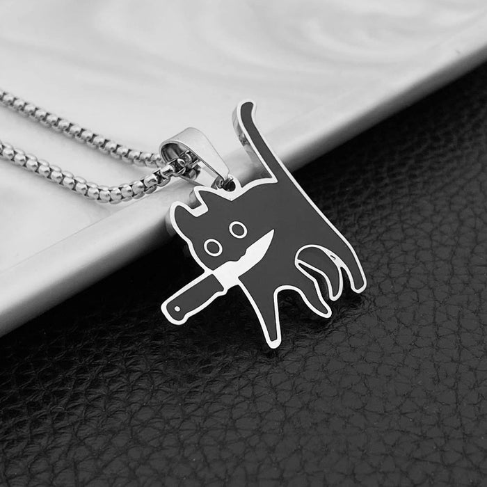 Wholesale Stainless Steel Cartoon Knife Cat Pendant Necklace JDC-NE-Xinx005