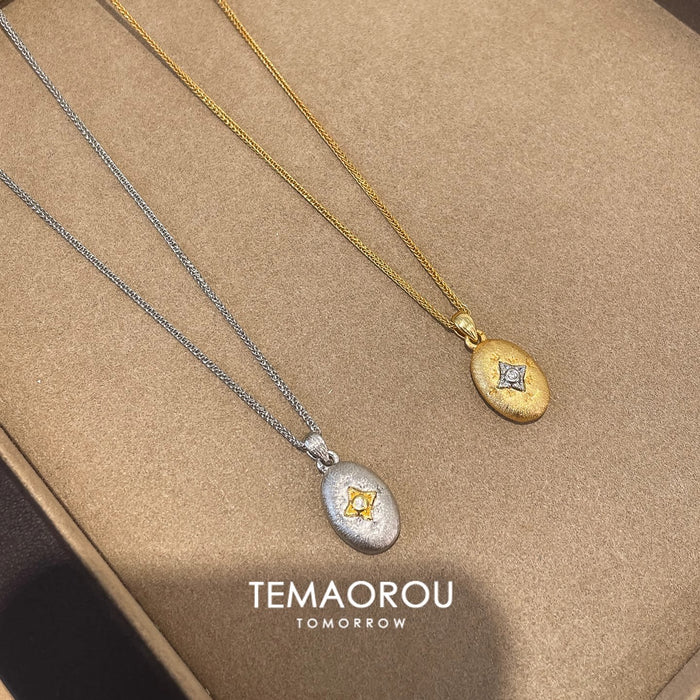 Wholesale Eight-Pointed Star Coffee Bean " Diamond-Studded Double-Sided Pendant Necklace for Women,  Collarbone Chain,  Sweater Chain