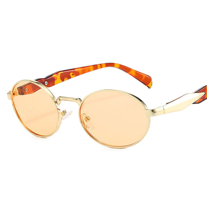 Wholesale Elliptical metal personalized sunglasses, fashionable large frame sunglasses, internet famous retro street photography sunglasses