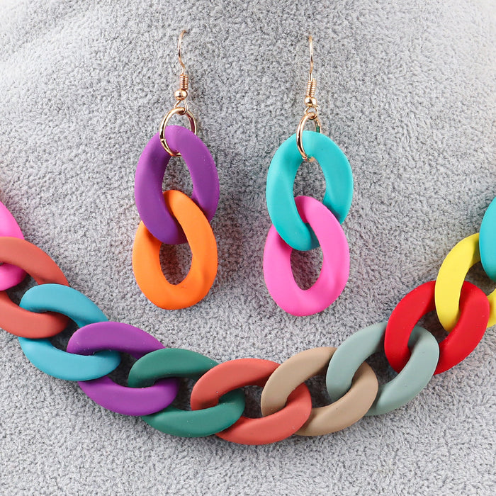 Wholesale Acrylic Rubber Feel Paint Versatile Necklace Earrings Set JDC-ES-ChouD012