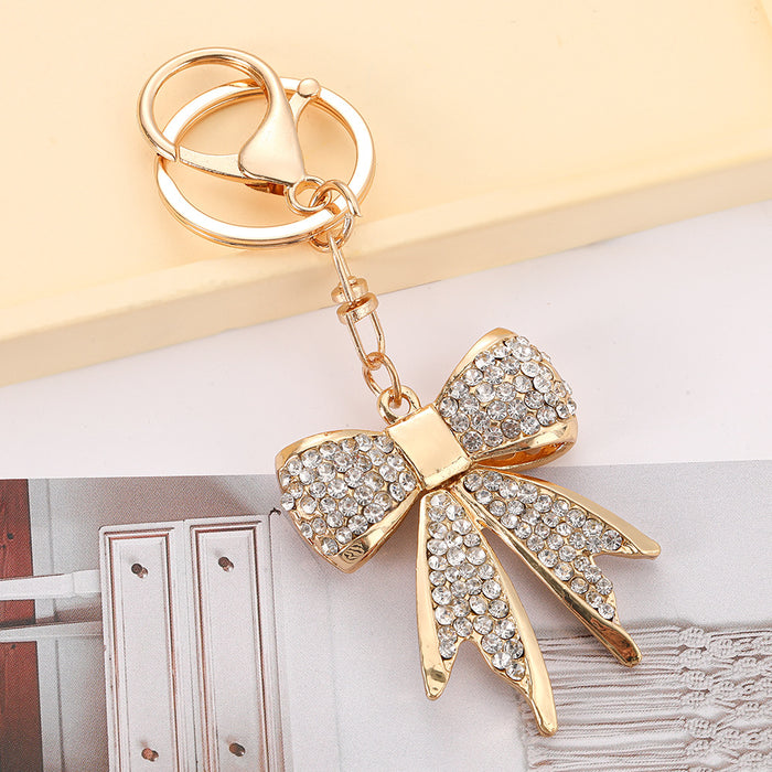 Wholesale Zinc Alloy Red Bow Rhinestone Keychain Fashion Bag Charm Car Key Accessory MOQ≥2