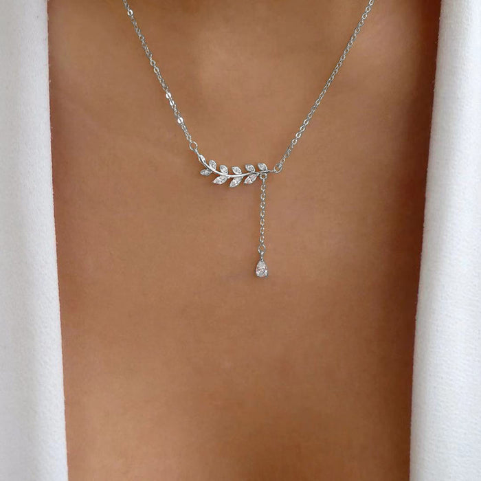 Wholesale Fashion accessories, wheat tassels, adjustable necklace, simple and versatile, leaf pendant, collarbone chain