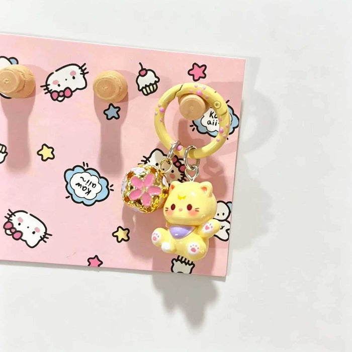 Wholesale Resin Cartoon Kitten Keychain Cute Pink Cat With Bell Bag Charm For Girls Students Gift Accessory
