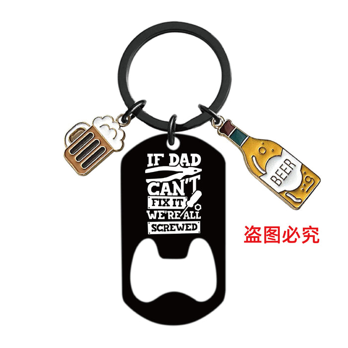 Wholesale Bottle Opener Wine Glass Father's Day Stainless Steel Keychain JDC-KC-GangGu051