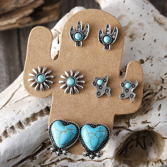 Wholesale Bull head boots,  hat,  earrings,  turquoise cactus four-piece set