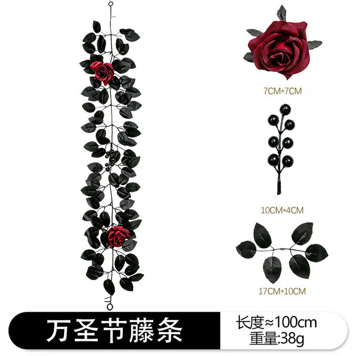 Wholesale  Decor Artificial Pumpkin Vine With Black Roses And Maple Leaves Chic Fabric Garland For Party Outdoor Resale