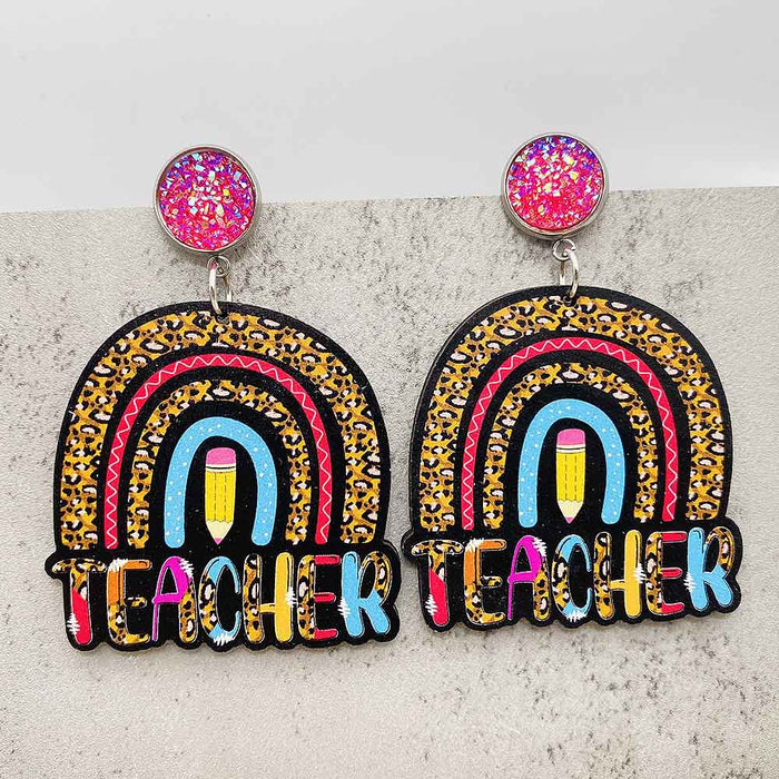 Wholesale Teacher' s Day Earrings Pencil Book Wooden Earrings Glitter Earrings