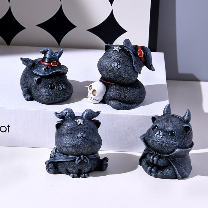 Wholesale Cute Cartoon Skull Cat Resin Sculpture Home Office Desktop